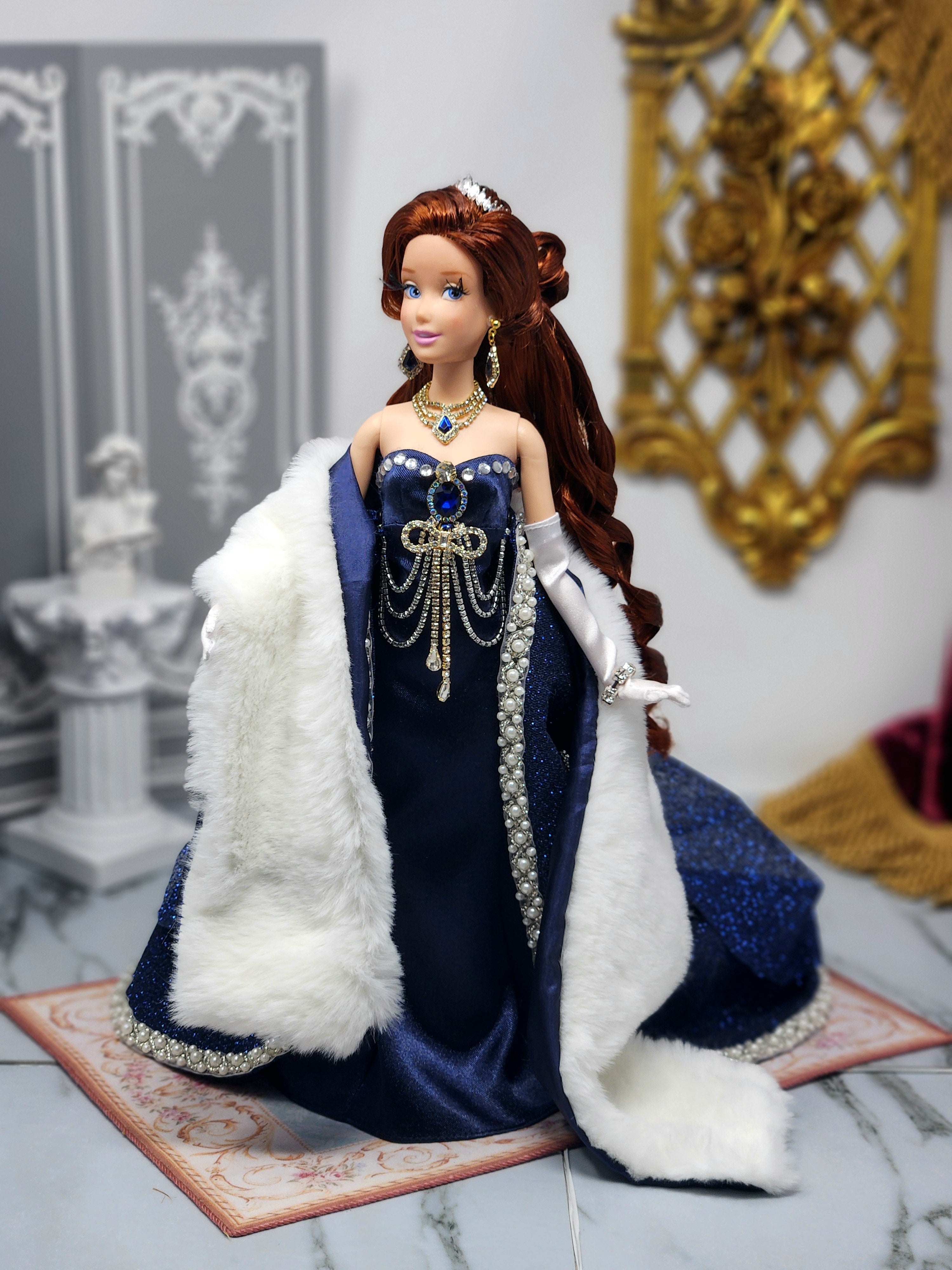Anastasia Doll, OOAK, 14-Piece Ensemble, 12" Classic Princess, Swarovski Crystals, Rhinestones, Royal Court Dress