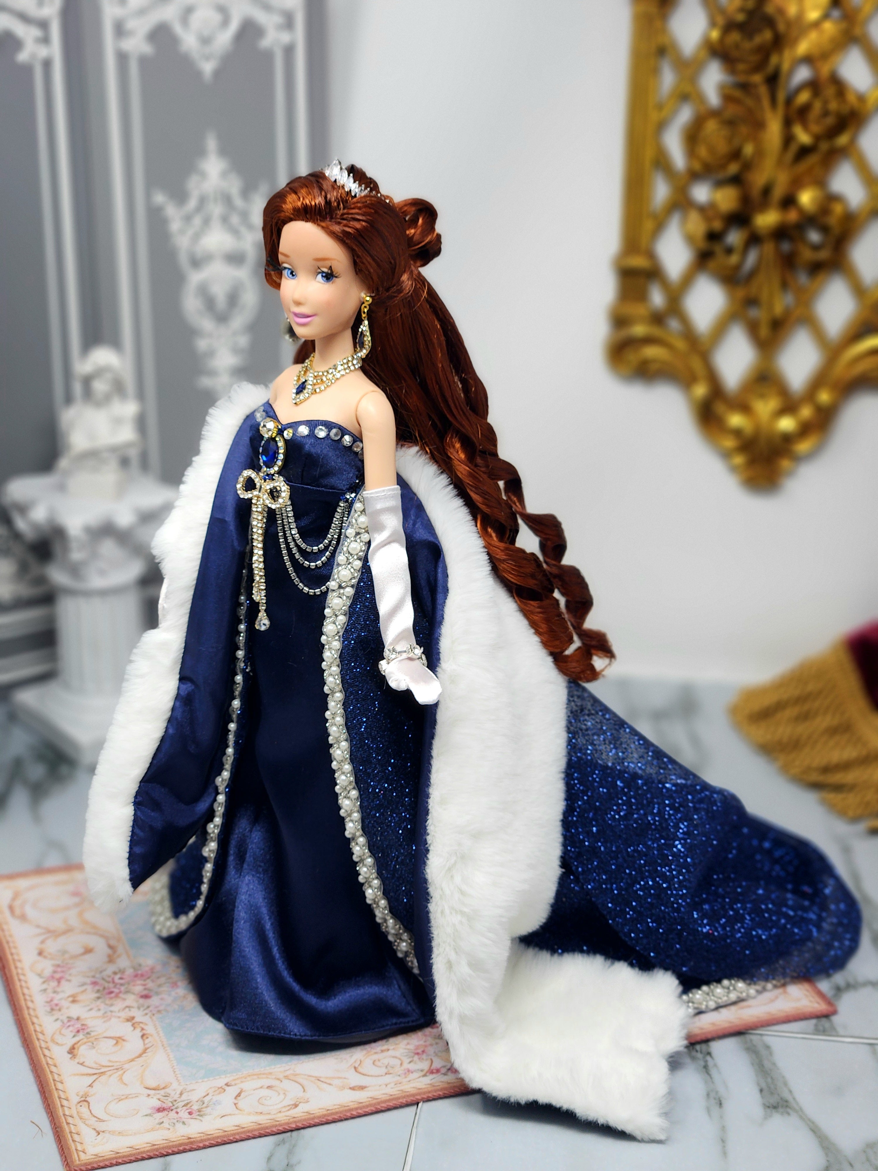 Anastasia Doll, OOAK, 14-Piece Ensemble, 12" Classic Princess, Swarovski Crystals, Rhinestones, Royal Court Dress