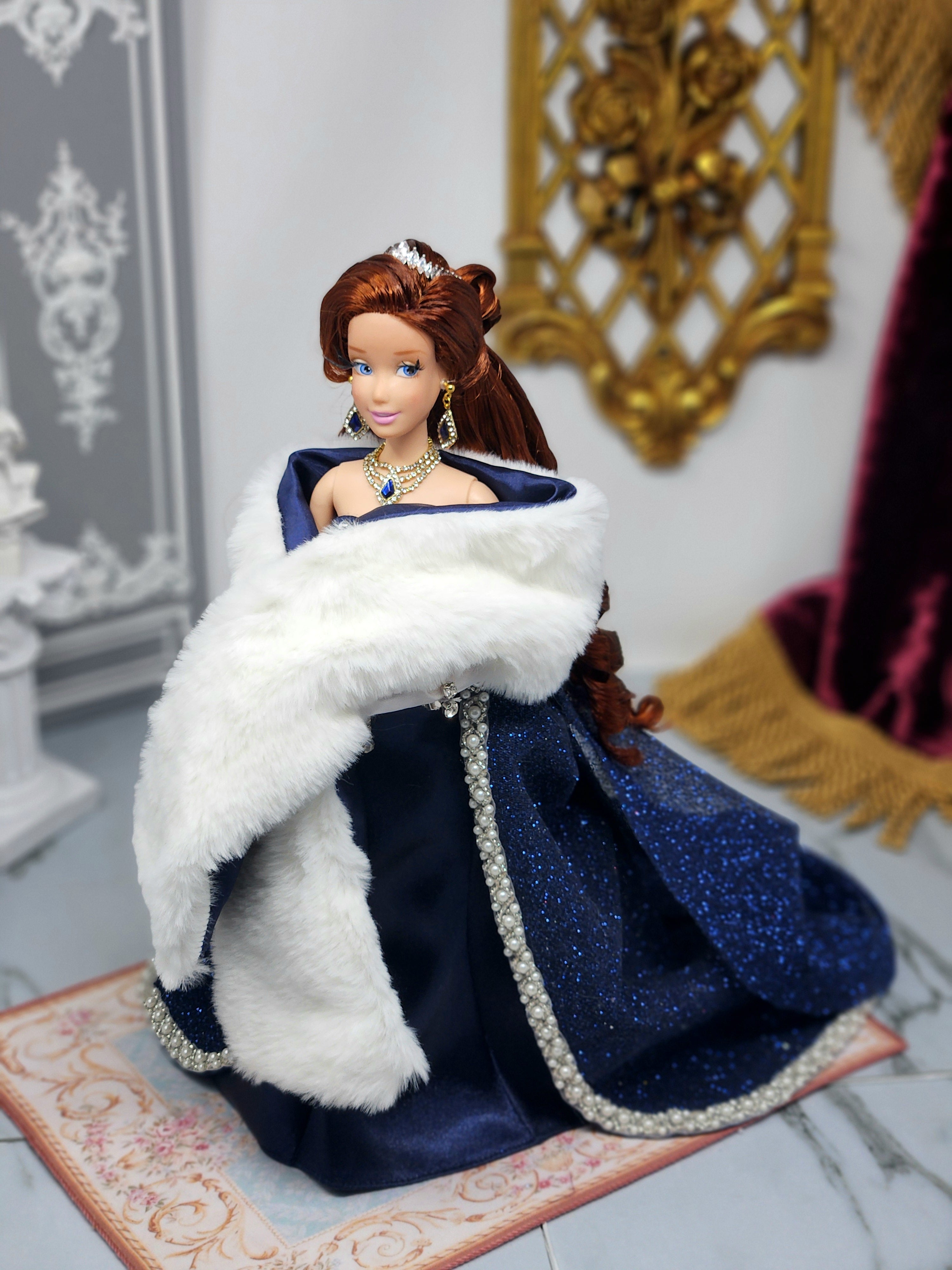 Anastasia Doll, OOAK, 14-Piece Ensemble, 12" Classic Princess, Swarovski Crystals, Rhinestones, Royal Court Dress