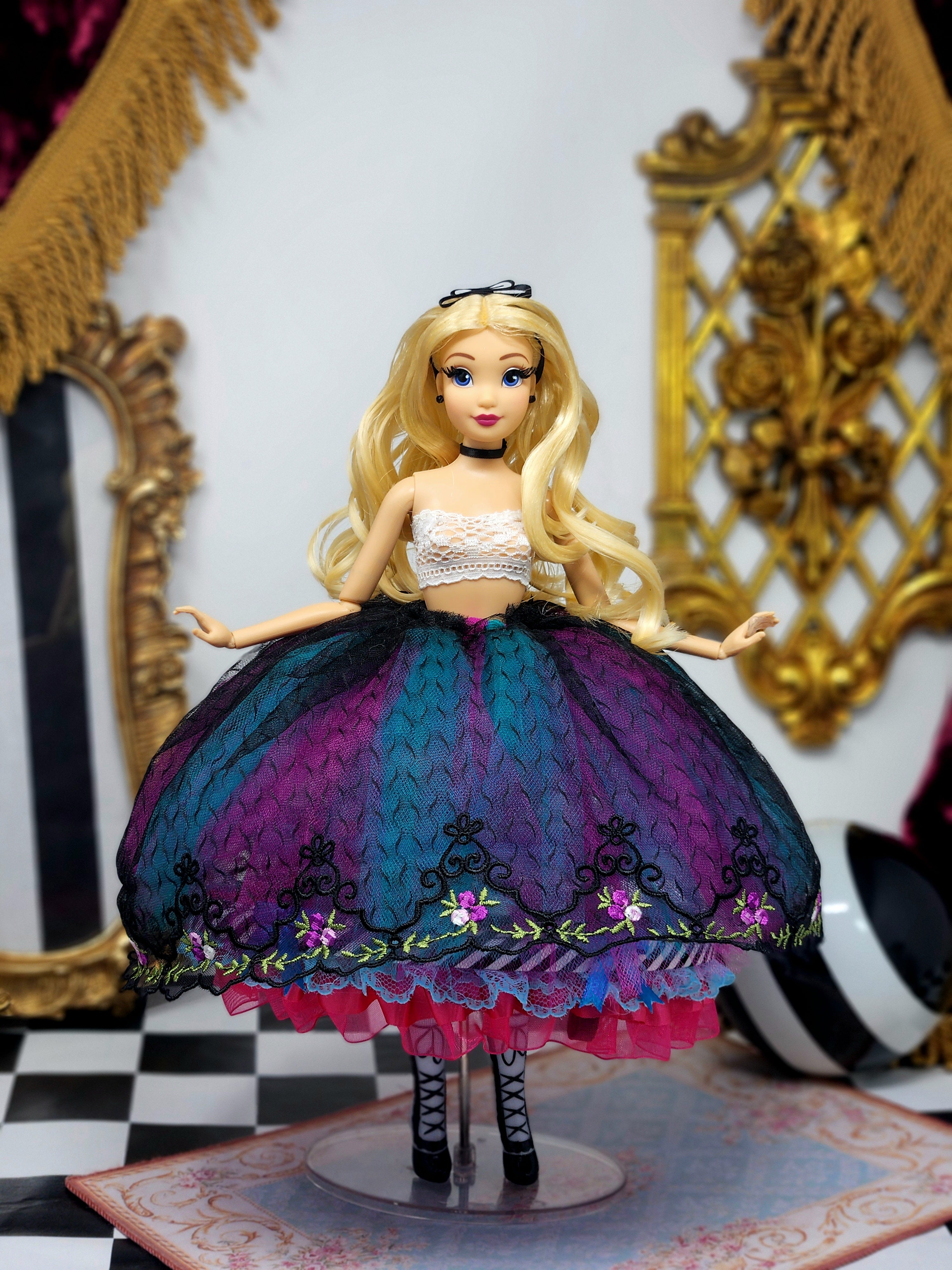 Alice in Wonderland Doll, OOAK, Midnight Masquerade, 12", 17-Piece Ensemble, Marie Antoinette inspired, Remake, Bespoke