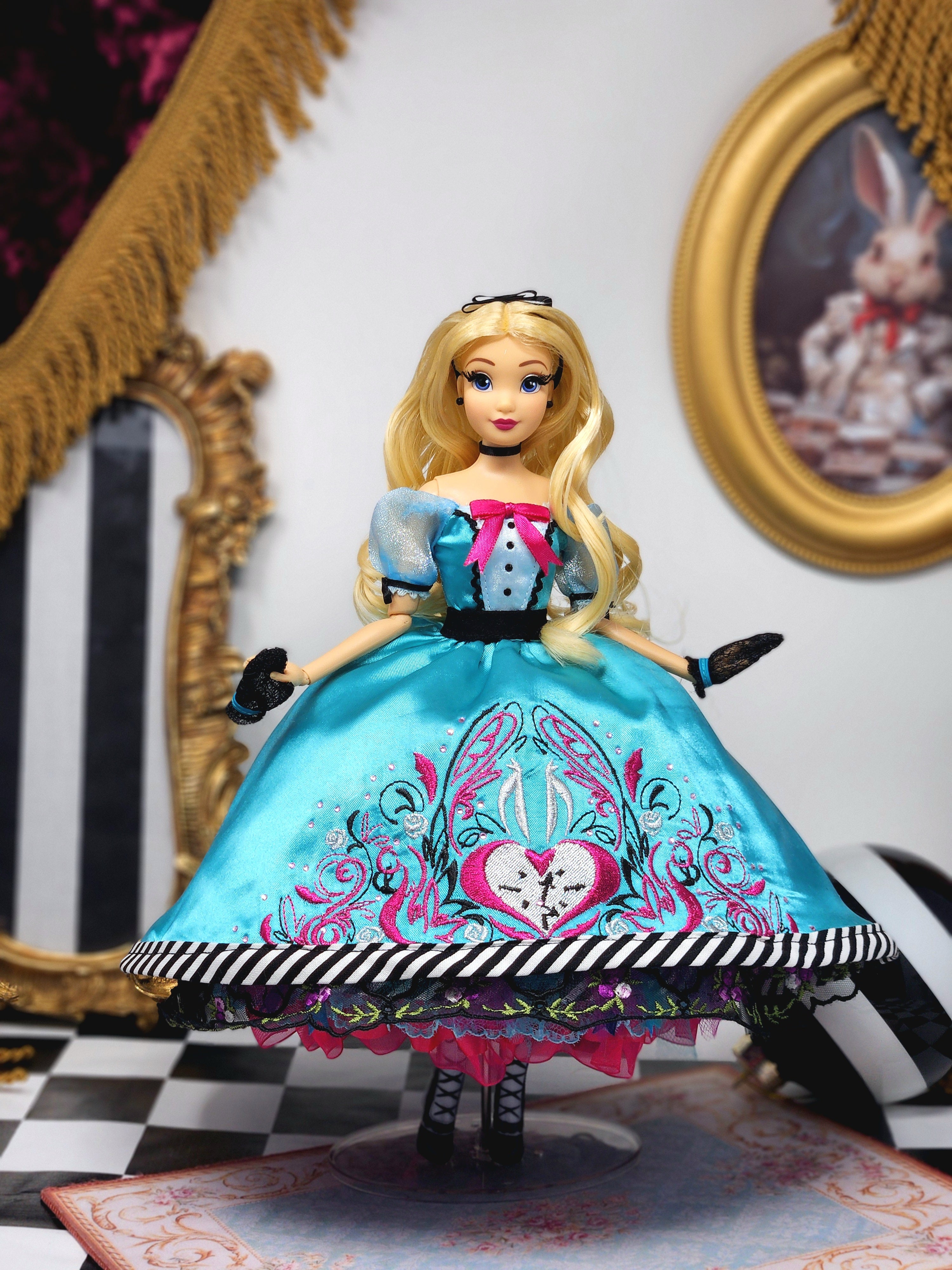 Alice in Wonderland Doll, OOAK, Midnight Masquerade, 12", 17-Piece Ensemble, Marie Antoinette inspired, Remake, Bespoke