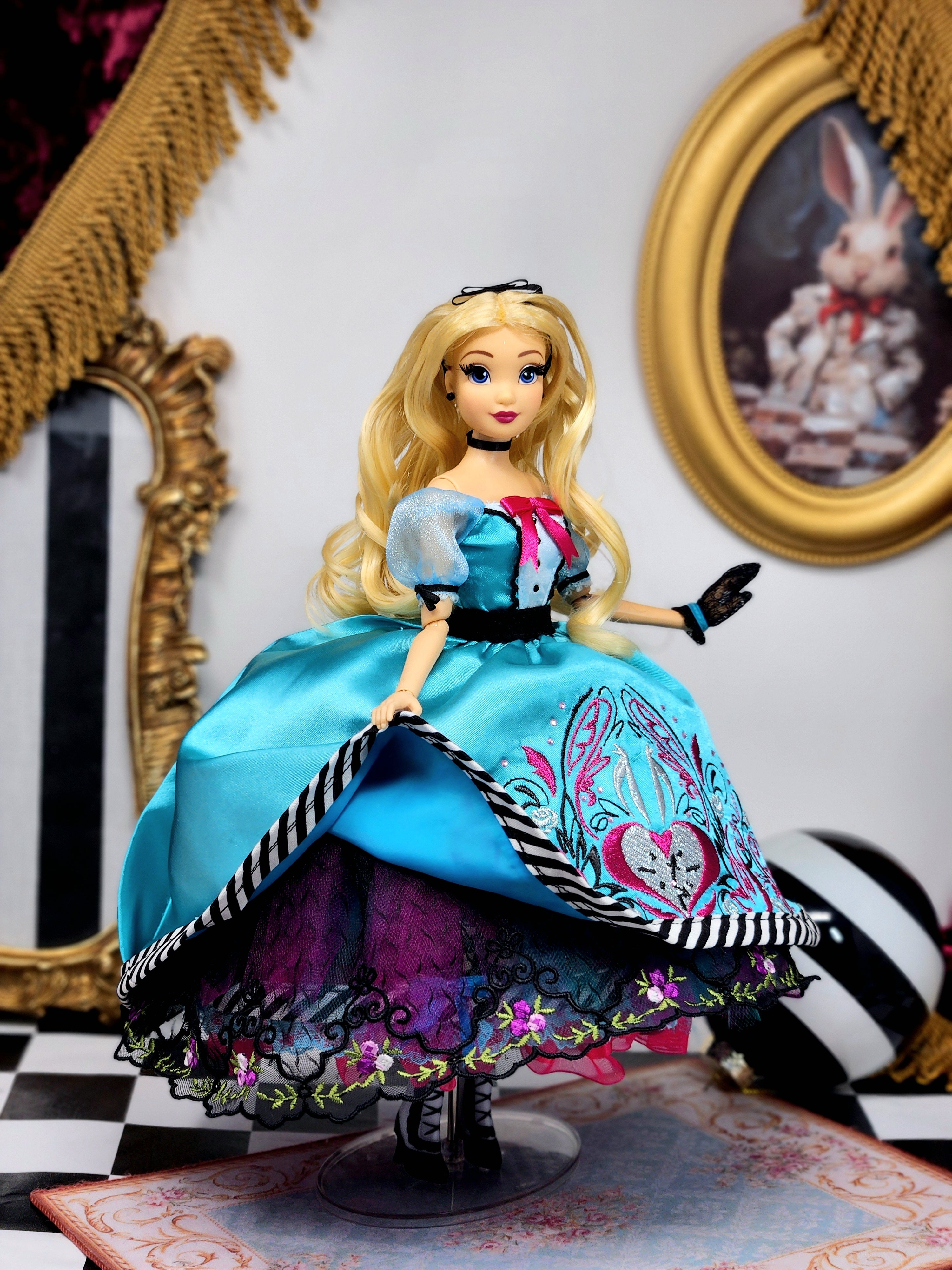 Alice in Wonderland Doll, OOAK, Midnight Masquerade, 12", 17-Piece Ensemble, Marie Antoinette inspired, Remake, Bespoke
