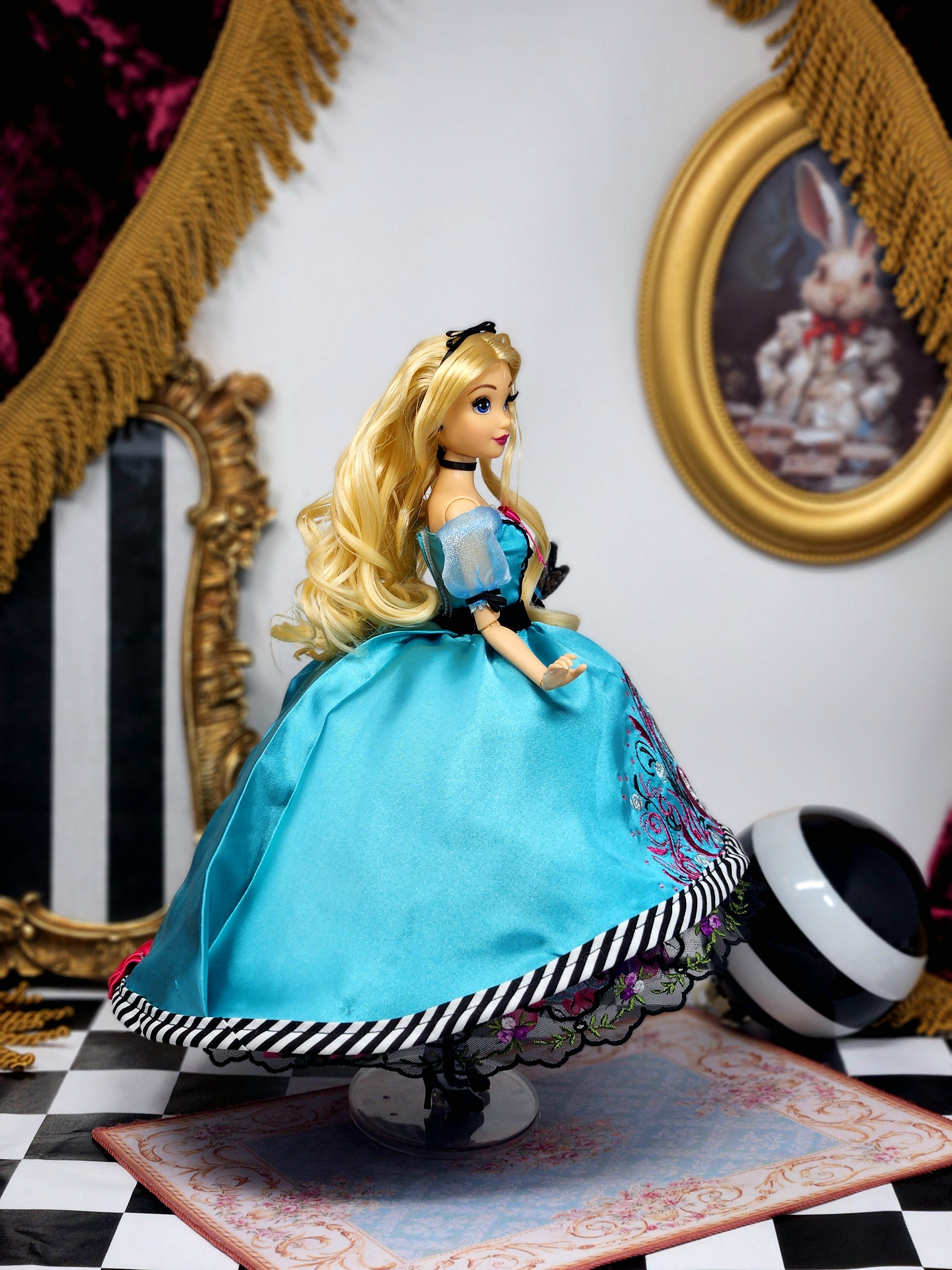 Alice in Wonderland Doll, OOAK, Midnight Masquerade, 12", 17-Piece Ensemble, Marie Antoinette inspired, Remake, Bespoke