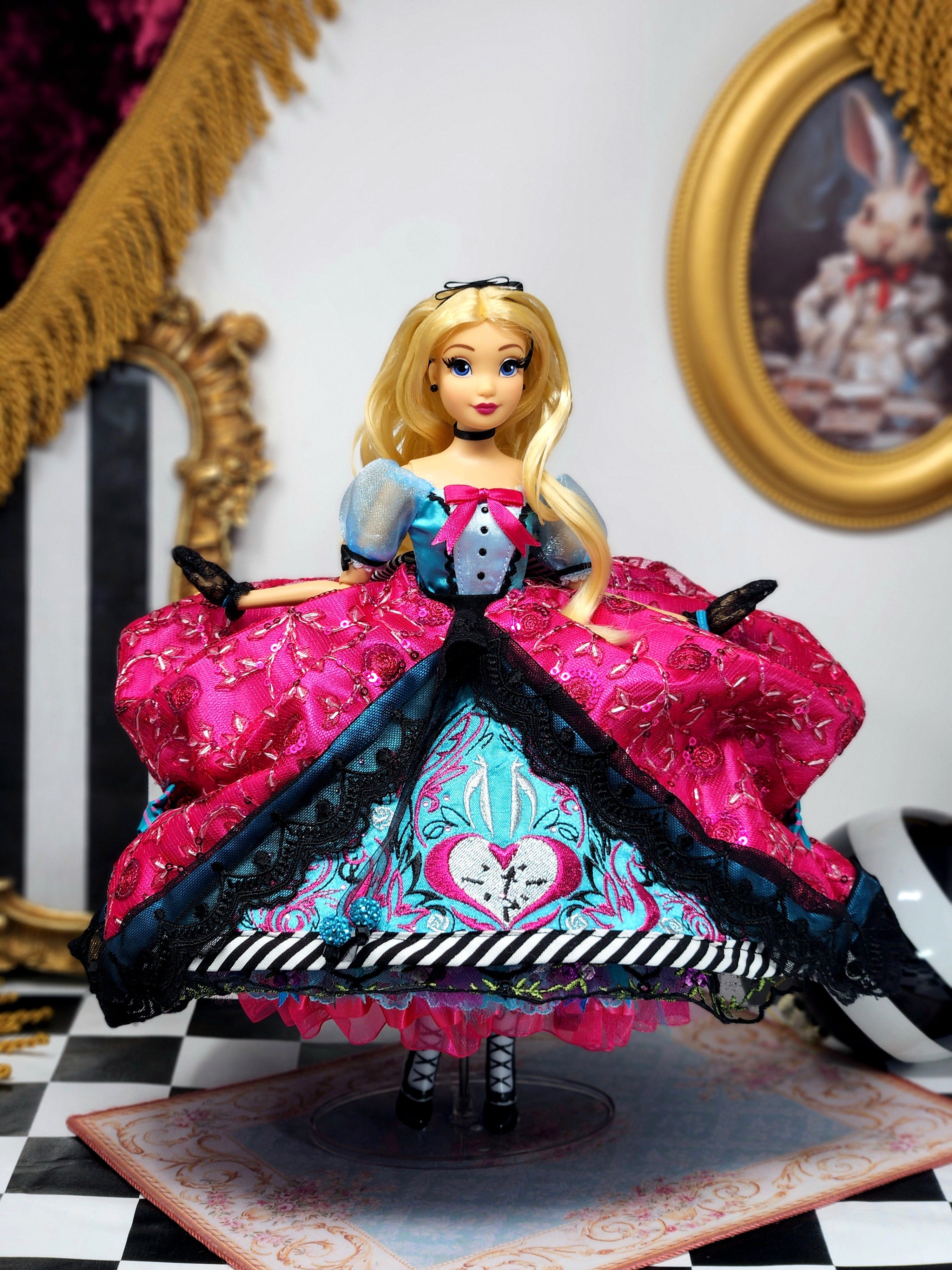 Alice in Wonderland Doll, OOAK, Midnight Masquerade, 12", 17-Piece Ensemble, Marie Antoinette inspired, Remake, Bespoke