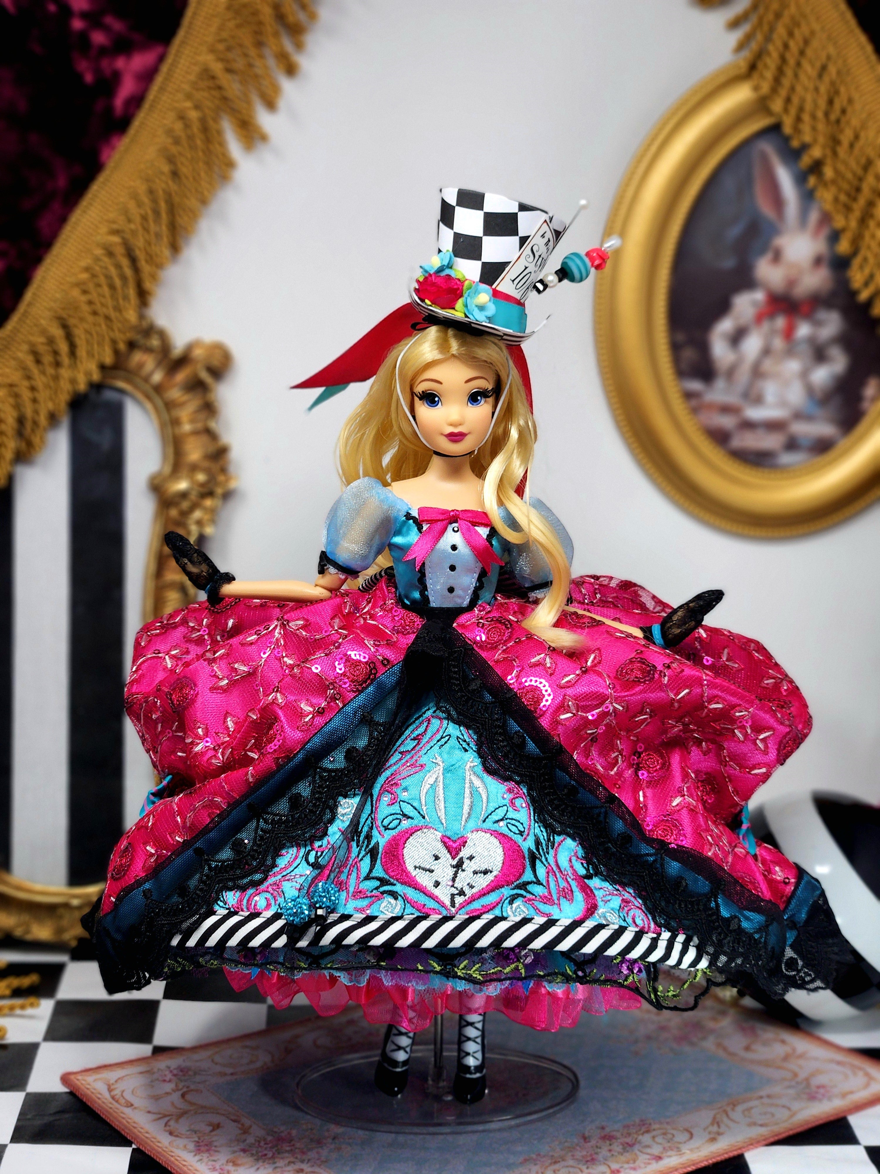 Alice in Wonderland Doll, OOAK, Midnight Masquerade, 12", 17-Piece Ensemble, Marie Antoinette inspired, Remake, Bespoke