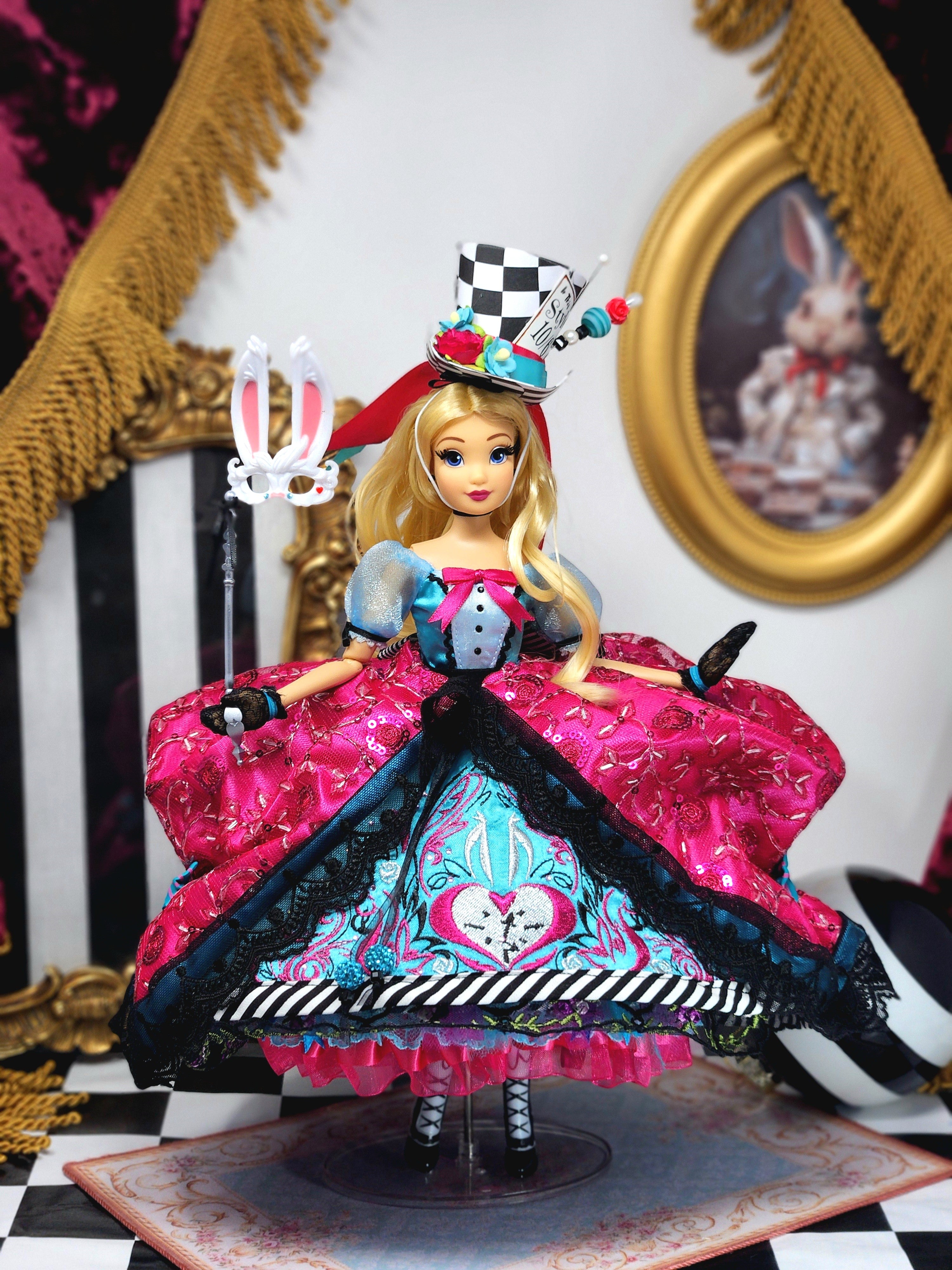 Alice in Wonderland Doll, OOAK, Midnight Masquerade, 12", 17-Piece Ensemble, Marie Antoinette inspired, Remake, Bespoke
