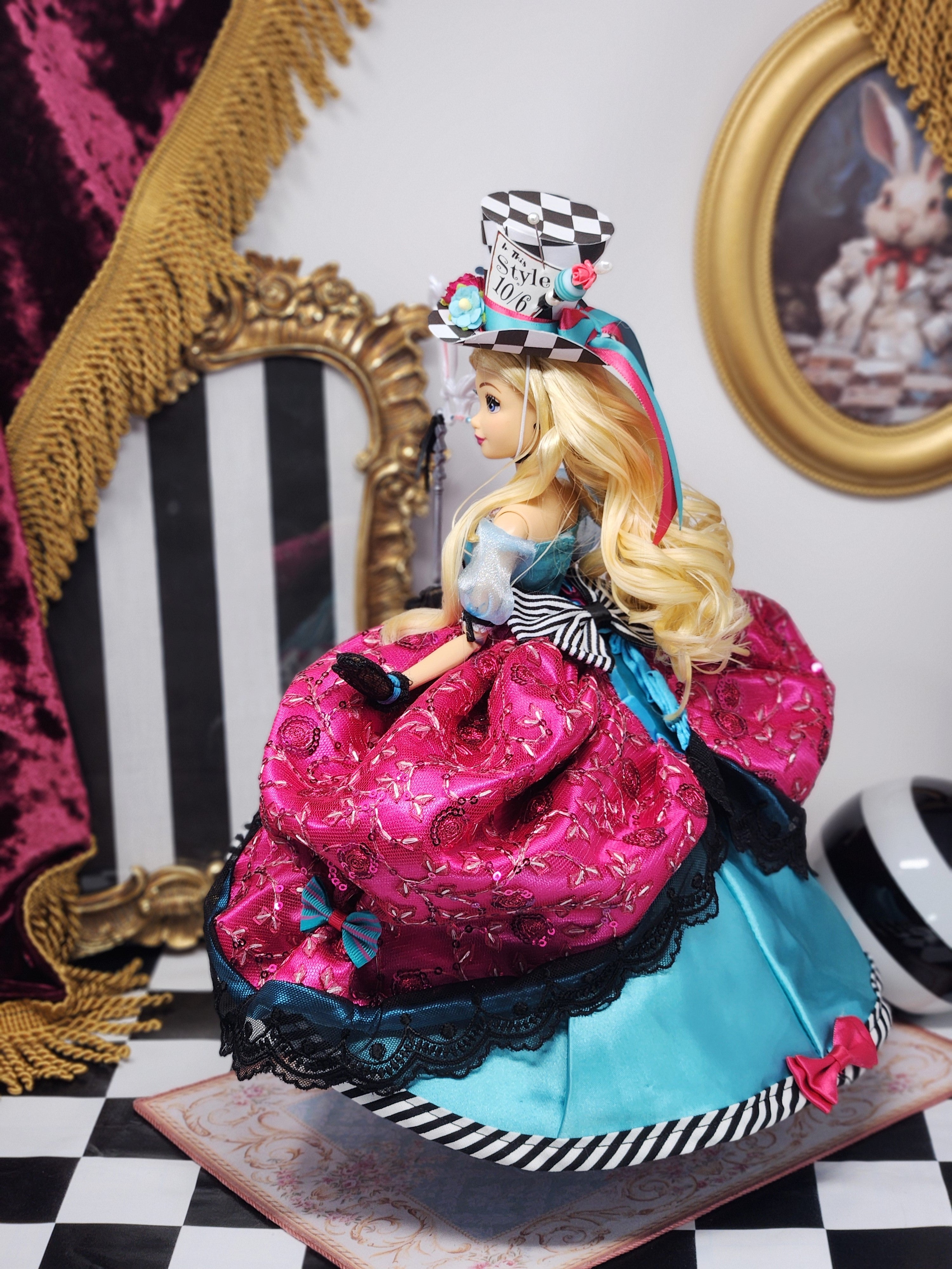 Alice in Wonderland Doll, OOAK, Midnight Masquerade, 12", 17-Piece Ensemble, Marie Antoinette inspired, Remake, Bespoke