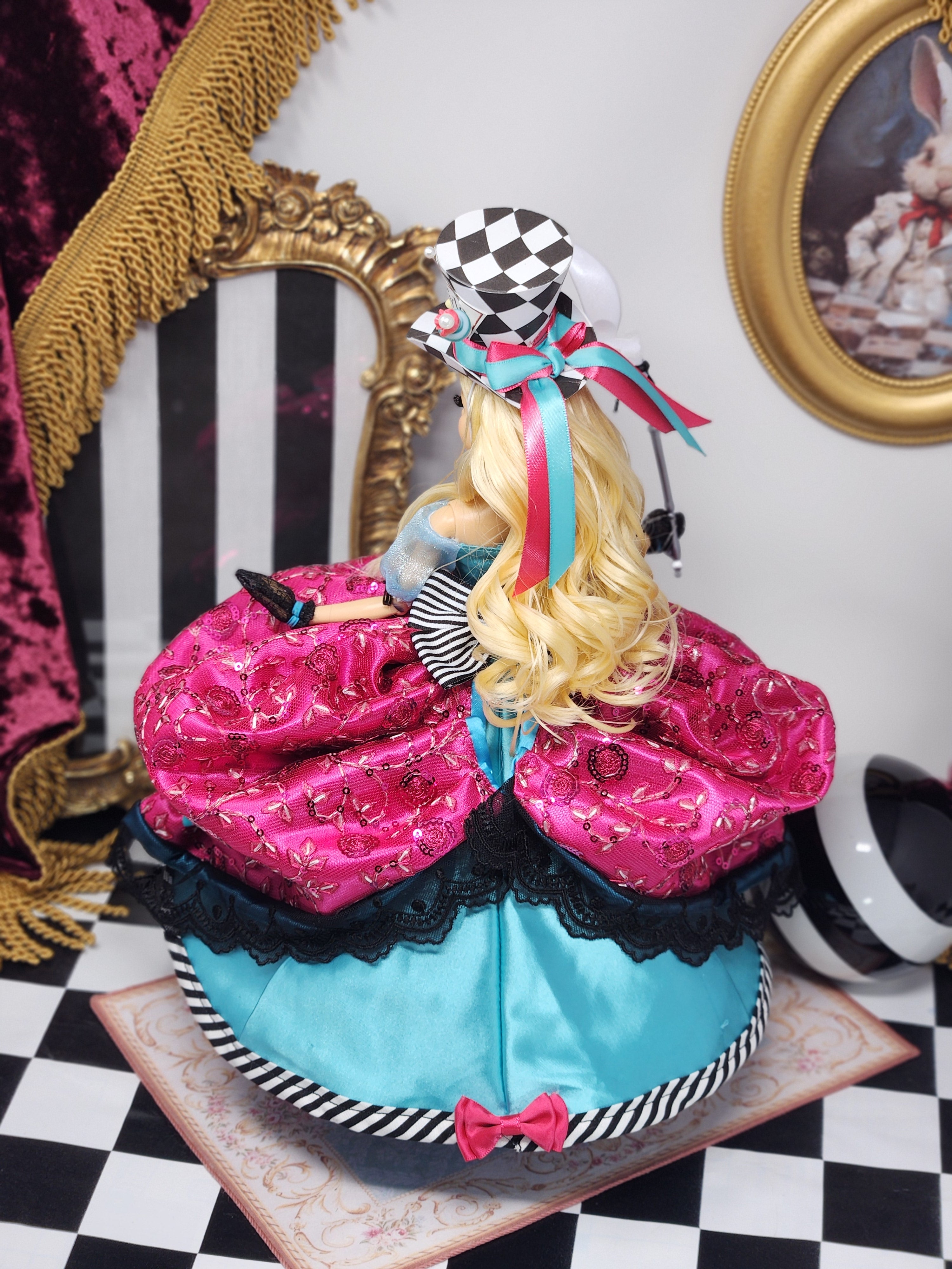 Alice in Wonderland Doll, OOAK, Midnight Masquerade, 12", 17-Piece Ensemble, Marie Antoinette inspired, Remake, Bespoke