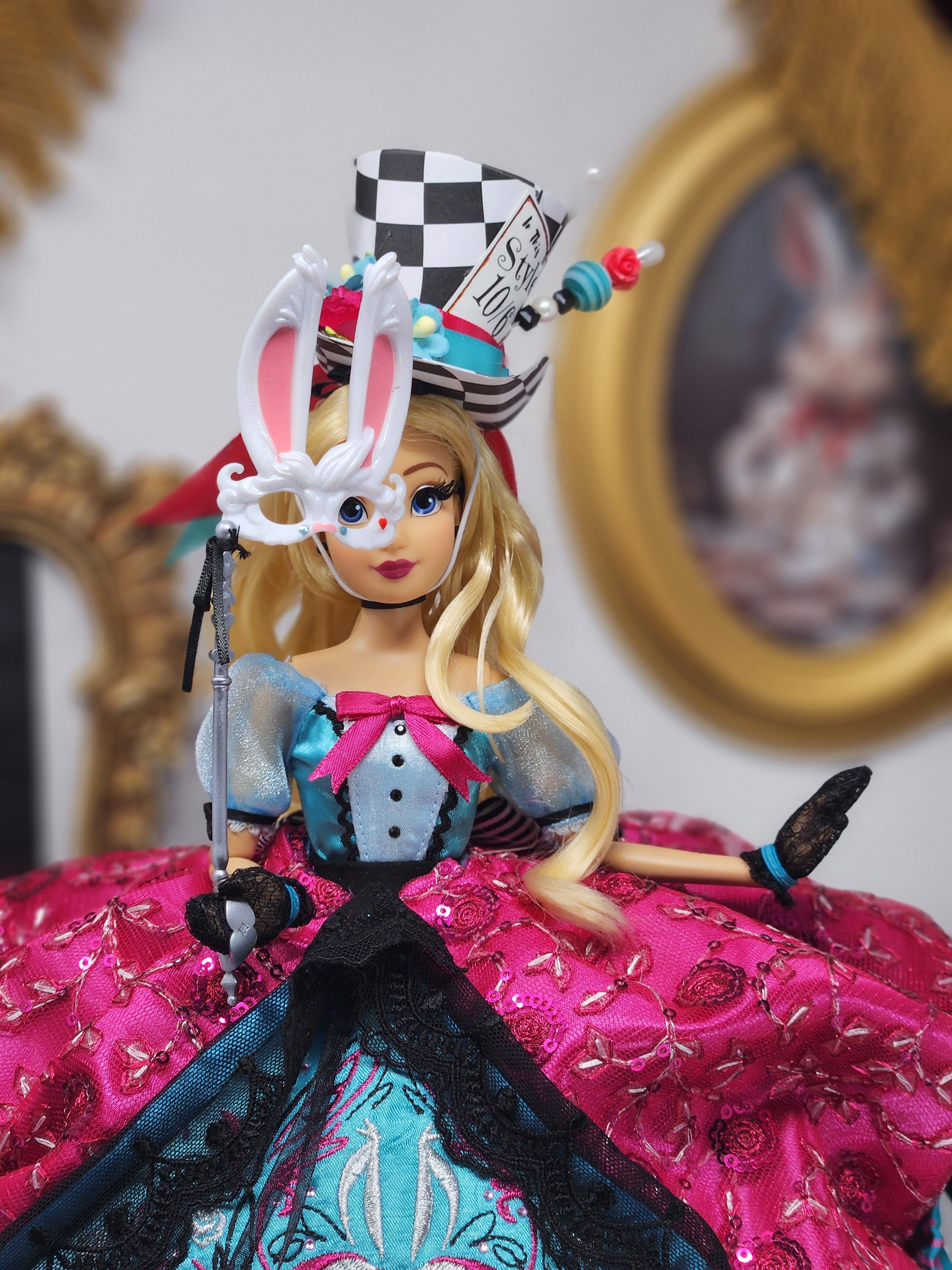 Alice in Wonderland Doll, OOAK, Midnight Masquerade, 12", 17-Piece Ensemble, Marie Antoinette inspired, Remake, Bespoke