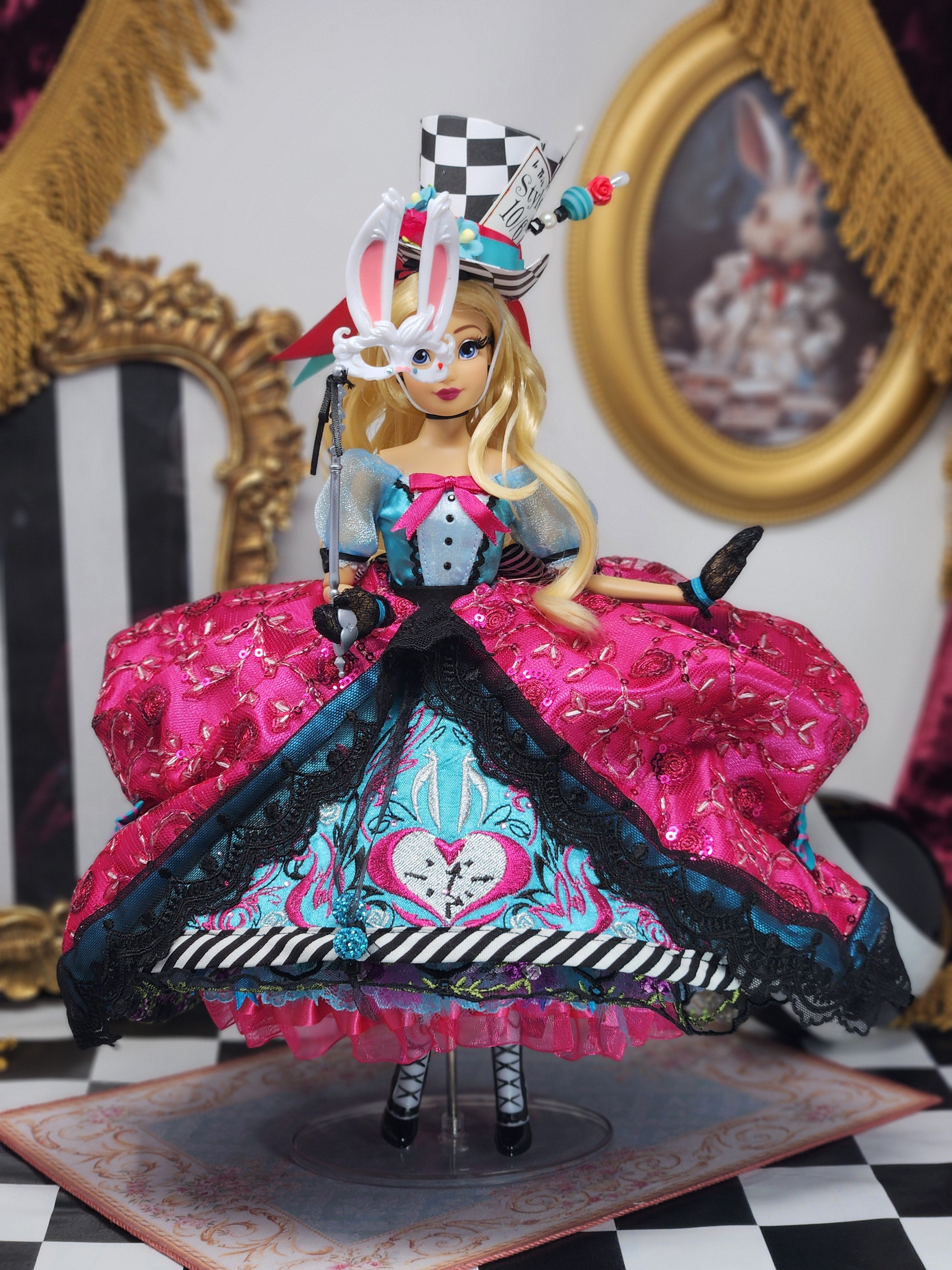 Alice in Wonderland Doll, OOAK, Midnight Masquerade, 12", 17-Piece Ensemble, Marie Antoinette inspired, Remake, Bespoke