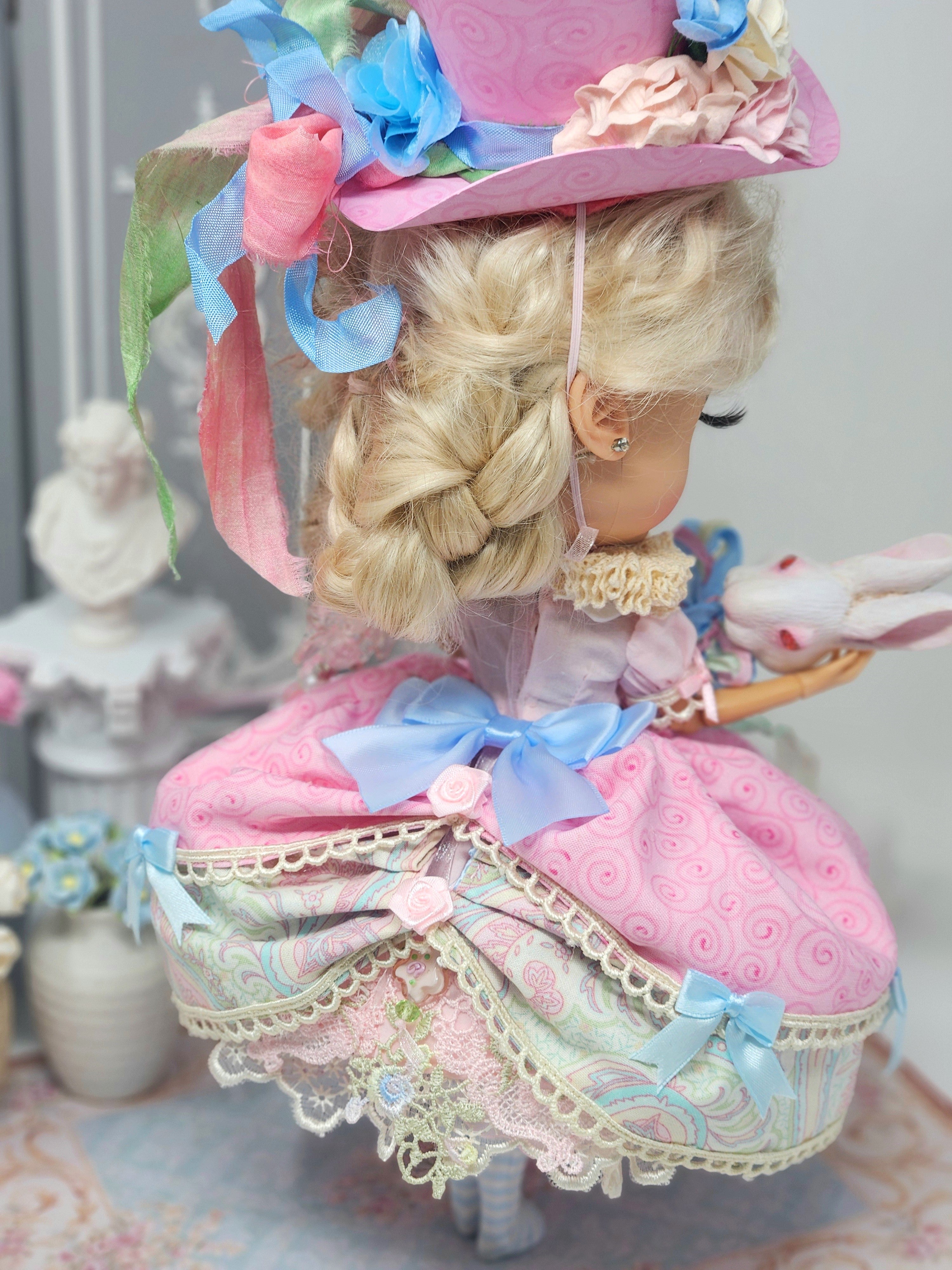 Blythe Doll Outfit: Alice in Wonderland, 8-Pc Ensemble, Victorian Whimsical Fashion, Top Hat, White Rabbit Staff