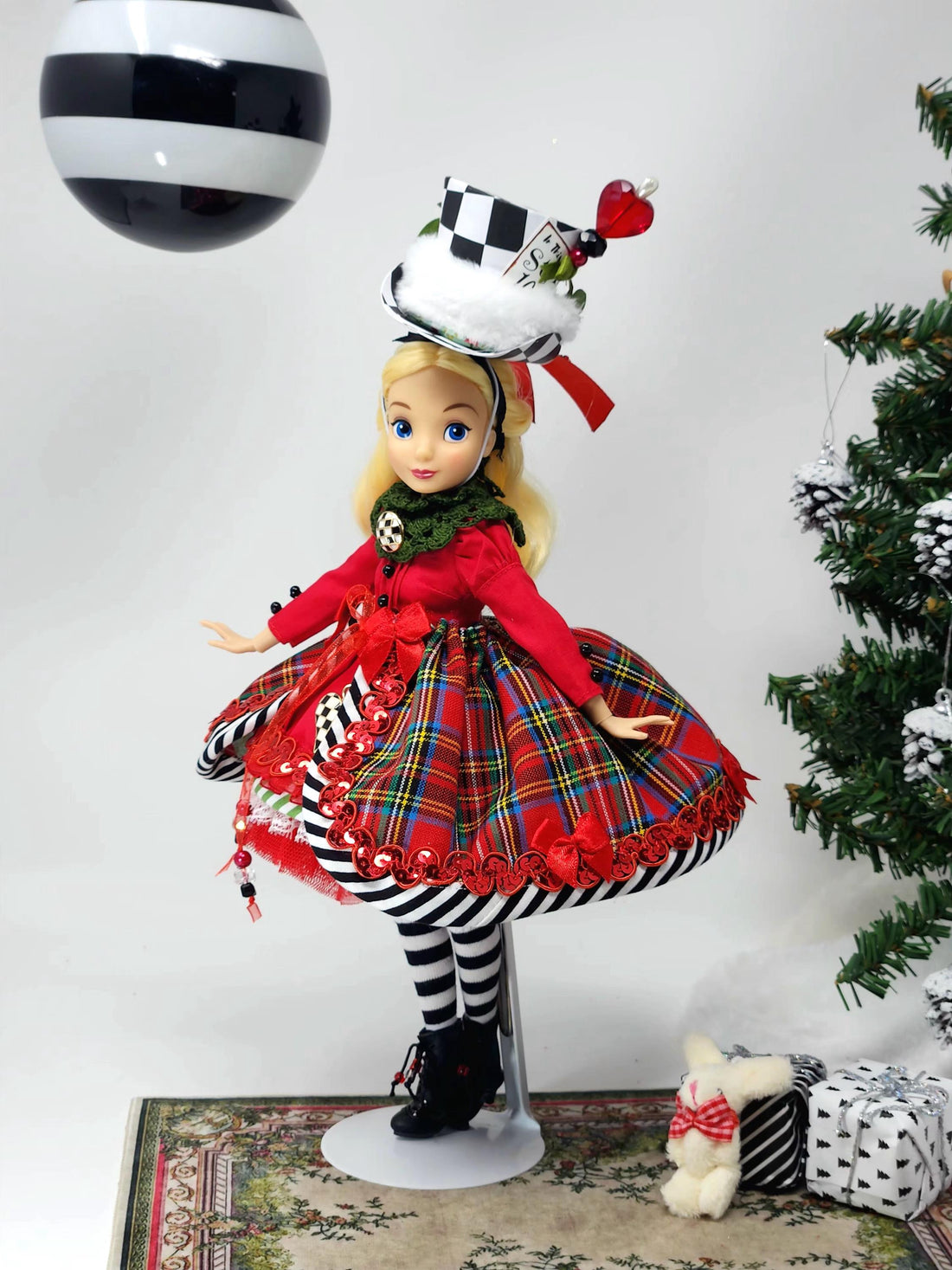 OOAK, Alice in Wonderland Doll, 13-Piece Ensemble, Christmas Outfit, Whimsical Doll Outfit, 1 of 1, Top Hat, Mad Hatter, Bespoke, Victorian