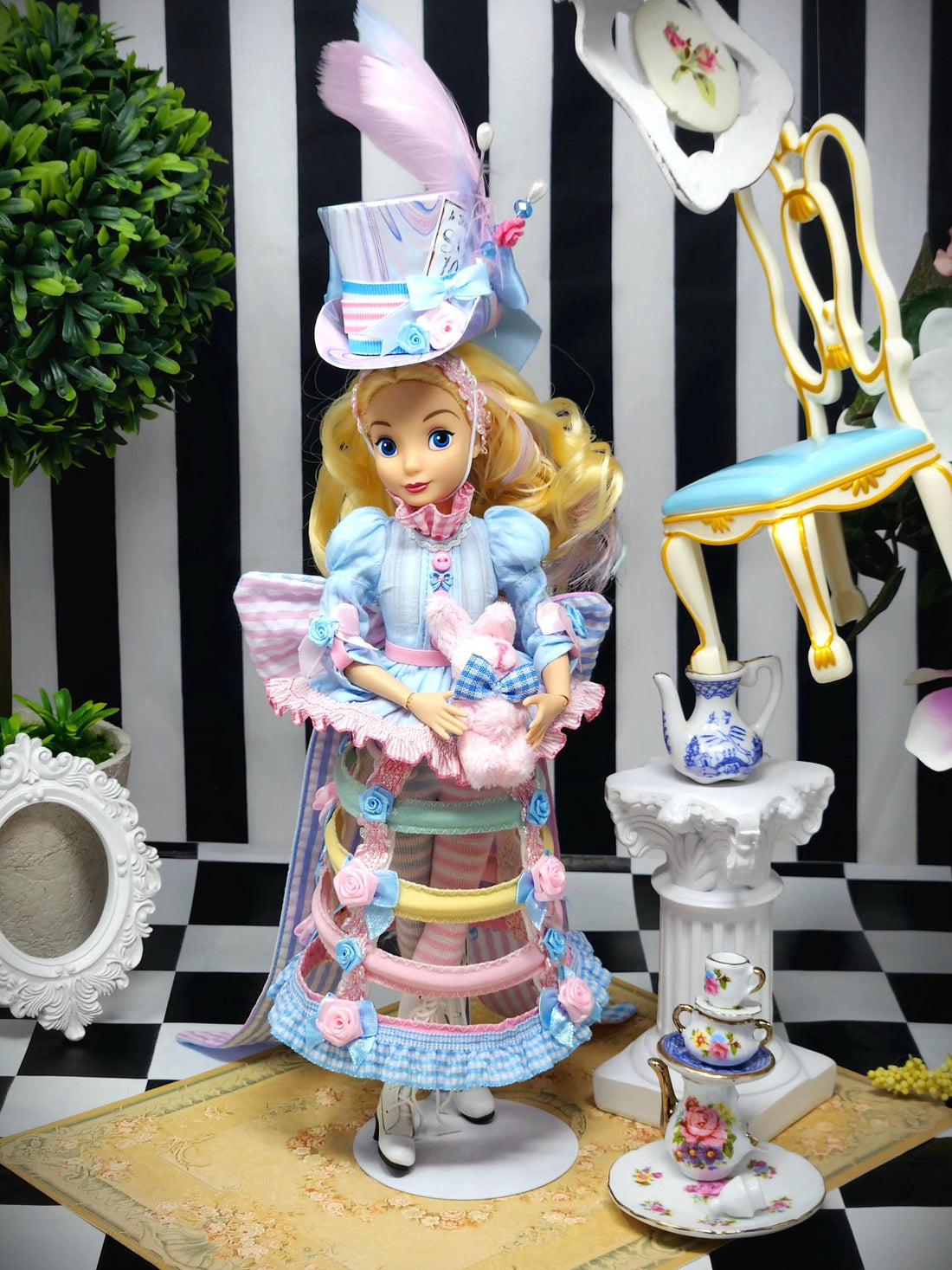 OOAK Alice in Wonderland Doll: 10-Piece Couture Mad Hatter Tea Party Ensemble