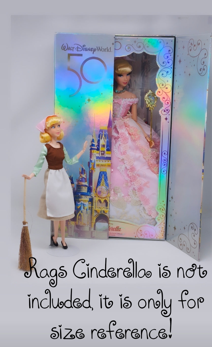 Cinderella Doll, OOAK, 17 in, Pink Gown, 15-Piece Ensemble, Rhinestones, Bespoke