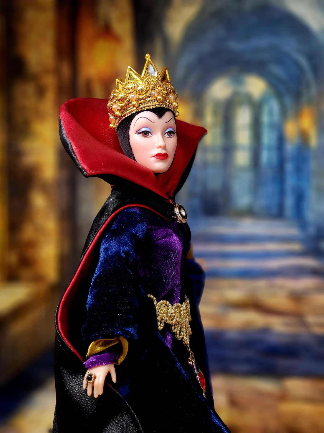 OOAK Evil Queen Art Doll: Velvet Gown, Rhinestone Cape, 9-Piece Ensemble