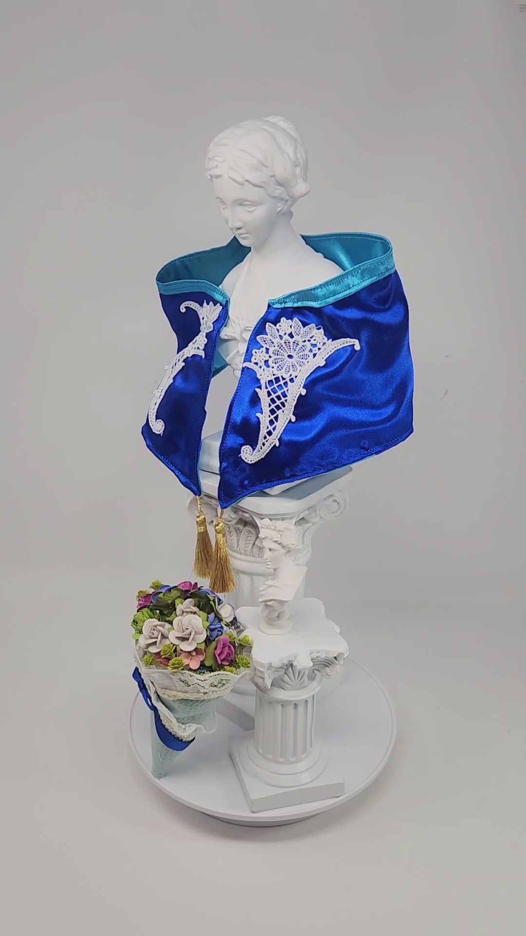 Shawl, Flower Bouquet for Ariel, 17", Royal Blue, OOAK, 1/4 Doll Size