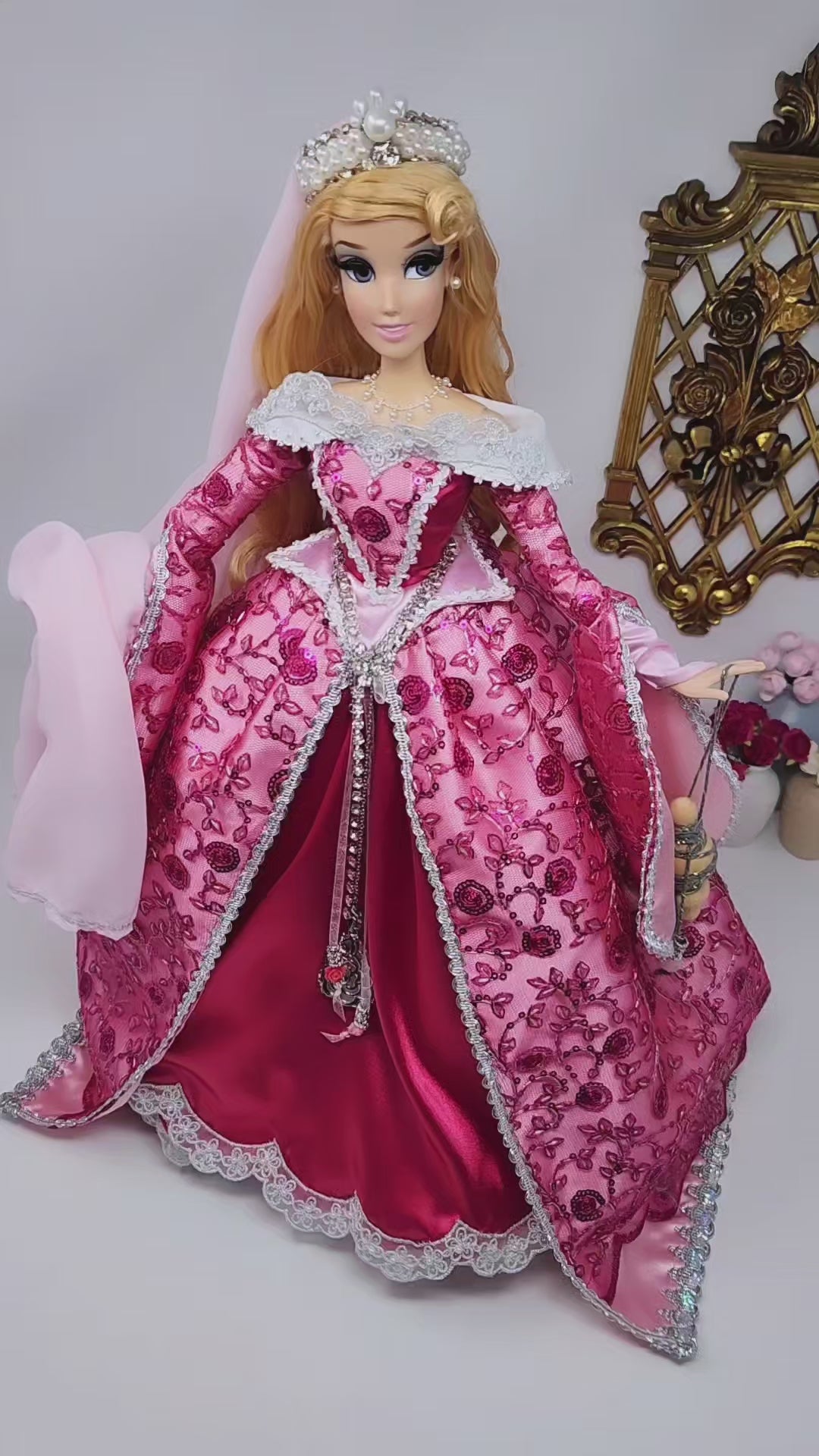 Aurora Doll, Sleeping Beauty, OOAK, 17", 15-Piece Ensemble, Princess, 14th Century Gown, Tiara, Girdles, Bespoke